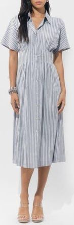 Adelyn Rae Audrey Stripe Cotton Blend Shirtdress in Grey at Nordstrom Rack, Size X-Small