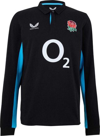 Castore Heren 2025 Engeland rugby-poloshirt met lange mouwen (ZWART/BLAUW)
