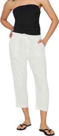 M&Co Womens Off- Linen Cropped Joggers - Womens White