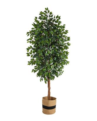Nearly Natural Handmade 8Ft Ficus Artificial Tree In Cotton Planter