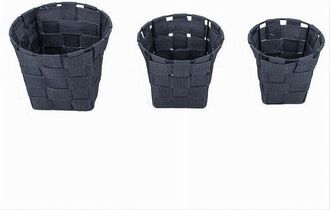 Trade Shop Trade Shop - Set 3 Cestini Rotondi Porta Oggetti Tessuto Grigio Scuro Bagno Casa Cucina 79044