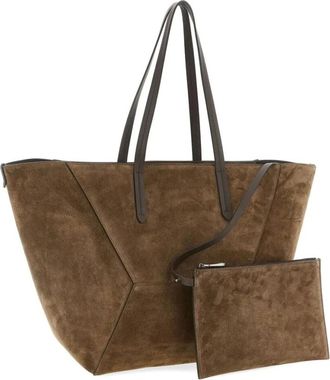 Brunello Cucinelli Borsa Tote in camoscio con Monili - - Bags - Donna - Marrone - ONE SIZE