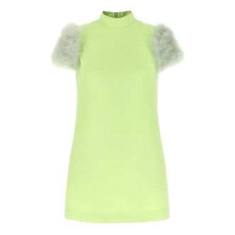 Valentino Garavani Kleedjes, Dames, Groen, S, Wol, Korte Crepe Couture Jurk met Veren