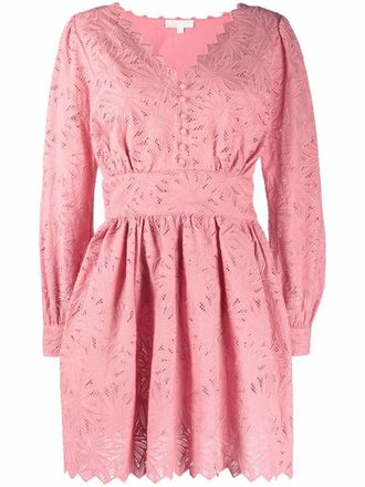 Michael Michael Kors scalloped-hem embroidered dress - women - Cotton/Cotton - M - Pink
