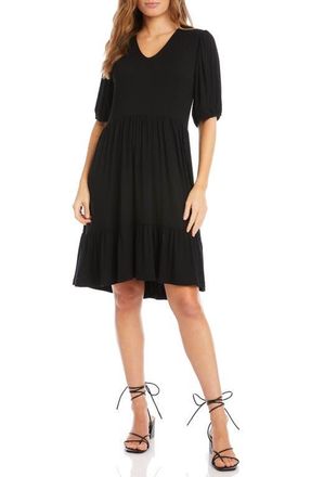 Karen Kane Tiered Puff Sleeve A-Line Dress in Black at Nordstrom, Size X-Largep