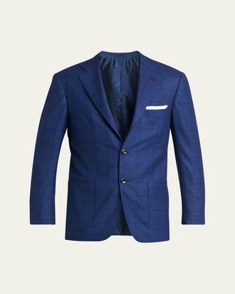 Kiton Mens Royal Blue Virgin Wool Sport Coat