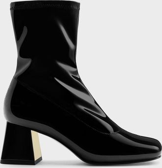 Charles & Keith Jully Patent Metallic Trapeze Heel Ankle Boots