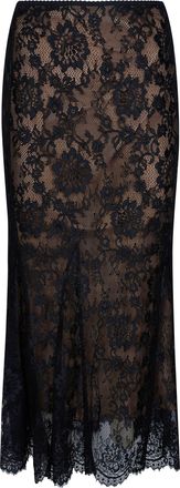 Self Portrait Black Intricate Sheer Lace Midi Skirt