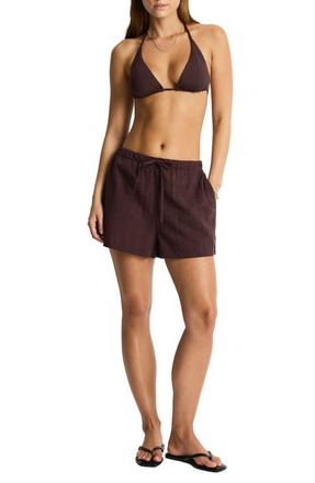 Sea Level Australia Textured Gauze Cover-Up Shorts in Chocolate at Nordstrom, Size X-Large