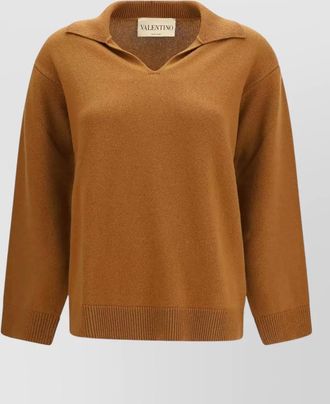 Valentino collared neck top ribbed cuffs hem