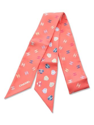 Chanel 1986-1988 heart-motif CC-logo scarf - Pink
