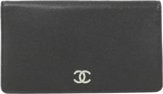 Chanel Black Grained Calfskin Long Wallet (Bi-Fold) (Pre-Owned)