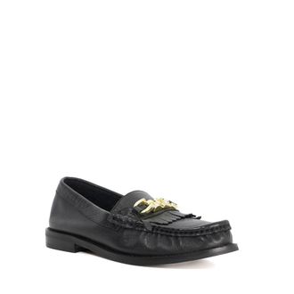 Dune London Womens Ladies Granules - Leather Gold Chain Trim Fringed Loafer - Black Suede - Size UK 8