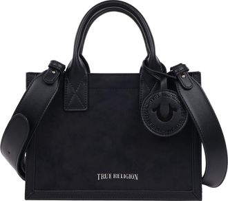 True Religion Suede PU Box Tote with Logo Tag
