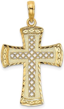 Diamond2Deal 14k Yellow Gold Diamond-cut with Satin Edge Lattice Cross Charm Pendant