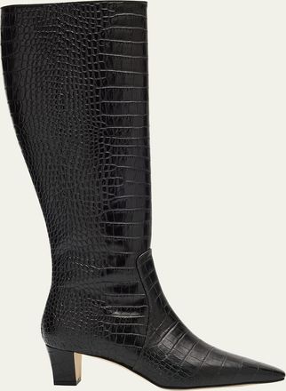 Manolo Blahnik Penelope Croc-Effect Calf Leather Knee High Boots
