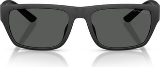 Emporio Armani 57mm Rectangle Sunglasses in Rubberized Matte Black /Grey at Nordstrom