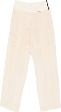 Sportmax Wide Broek - Dames - Wijde Broeken - Beige - 2XS - Leer - Broeken