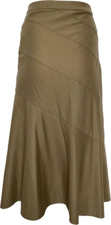 Theory Diagonal Flared Midi Skirt in Olive Wool