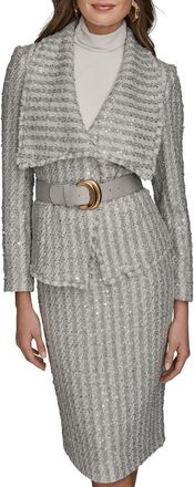 DKNY Wide Lapel Sequin Tweed Jacket in Vapor Multi at Nordstrom, Size 10