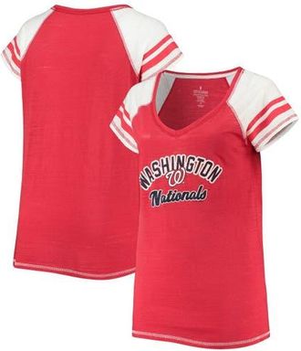 Soft As A Grape Womens Soft as a Grape Red Washington Nationals Curvy Colorblock Tri-Blend Raglan V-Neck T-Shirt at Nordstrom, Size 3X