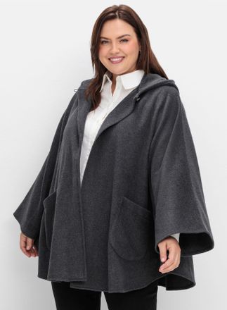 Sheego Cape SHEEGO, Damen, Gr. 2, grau (anthrazit meliert), 95% Polyester, 5% Wolle, unifarben, Jacken Cape