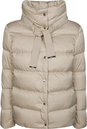 Herno Satin gewatteerde jas met capuchon - Dames - Gewatteerde jassen - Beige - S - Jassen