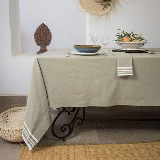 Febronie Mantel algod&oacute;n 180x350 verde aceituna