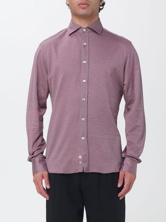 Canali Camicia slim fit in cotone piquet con collo francese e maniche lunghe