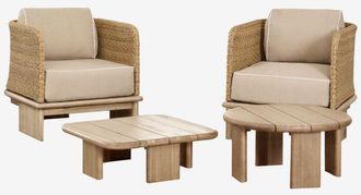 Sklum Conjunto De Sal&oacute;n Con 2 Sillones Y 2 Mesas De Centro En Rat&aacute;n Y Madera De Acacia Famara Sklum