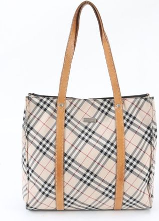 Burberry Beige Leather Canvas Handbag Shoulder Bag Tote Bag (Pre-Owned)