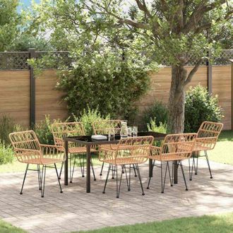 vidaXL Conjunto De Comedor De Jard&iacute;n 7 Pcs Marr&oacute;n Polirat&aacute;n Vidaxl