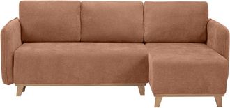 Miliboo Sof&aacute; Cama Chaise Longue Reversible 3-4 Plazas De Tejido Efecto Aterciopelado Terracota Y Madera Clara Romane