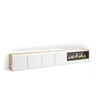 Skraut Home Skraut Home - Mueble Tv, Televisi&oacute;n, Muebles De Sal&oacute;n, Almacenaje, 315x35x50cm, Para Tv Hasta 80, Chimenea El&eacute;ctrica Xxl, Led, Estilo Moderno, Blanco 