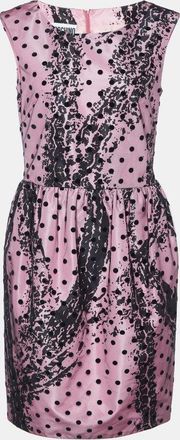 Moschino Couture Pink Printed Satin & Polka Dot Tulle Sleeveless Sheath Dress