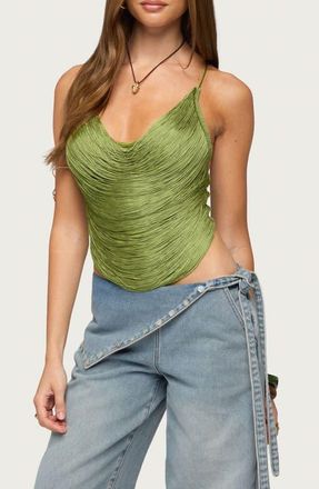 Edikted Elenie Fringe Crop Camisole in Green at Nordstrom, Size X-Small