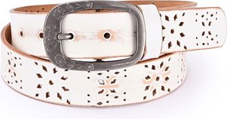 OLD TREND Blooming Genuine Leather Perforated Floral Vintage Belt in White at Nordstrom, Size Large