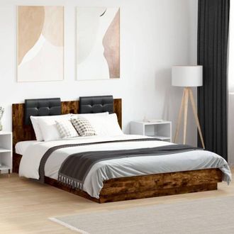 vidaXL Bed Frame with LED without Mattress Smoked Oak 140x200 cm vidaXL