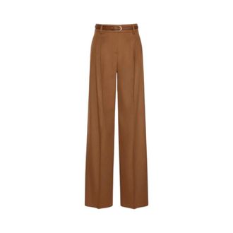 Max Mara Pantalones Anchos de Lana - Trousers - Mujer - Marr&oacute;n - XS