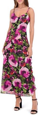 Siena My Balconia Printed Chiffon Midi Dress in Black Multi at Nordstrom Rack, Size 14