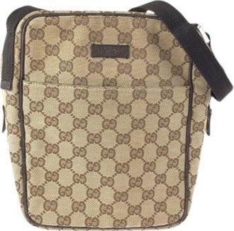 Gucci Pre-owned Cross Body Bags, female, Beige, Size: ONE SIZE Pre-owned GG Canvas Leather Shoulder Bag
