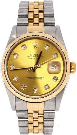 Rolex Oyster Perpetual Datejust Automatic Watch Stainless Steel and Yellow Gold with Diamond Markers 36 in Metallic Silver at Nordstrom