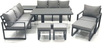 Fimous Fimous Outdoor Garden Furniture Set Aluminium Lounge Sofa Adjustable Rising Lifting Dining Table Sets with 3 Footstools Side Table Dark Grey