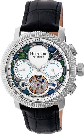 Heritor Aura Mens Semi-Skeleton Leather-Band Watch in Silver/white at Nordstrom