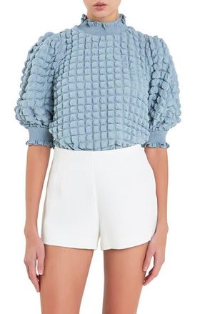 English Factory Textured Mock Neck Top in Sky Blue at Nordstrom, Size Small