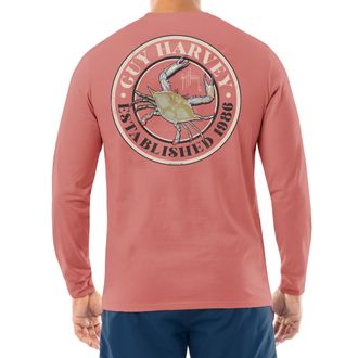 Guy Harvey Mens Offshore Fish Collection Long Sleeve T-Shirt, Canyon Rose/Crabfest, Large