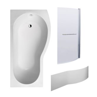 Balterley B Shape 1700x900 Right Hand Shower Bath Set - Panel, Screen in White