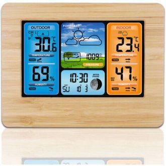 OEM Reloj Despertador Con Pantalla Lcd A Color, Term&oacute;metro E Higr&oacute;metro Para Interiores Y Exteriores, Modelo 3373norcc Bamboo