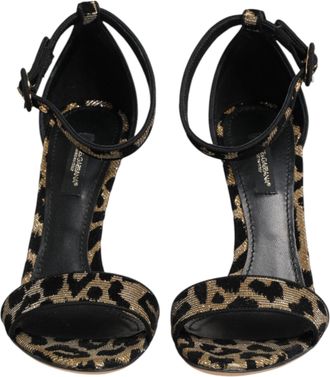 Dolce & Gabbana Gold Leopard Ankle Strap Heels Sandals Womens Shoes