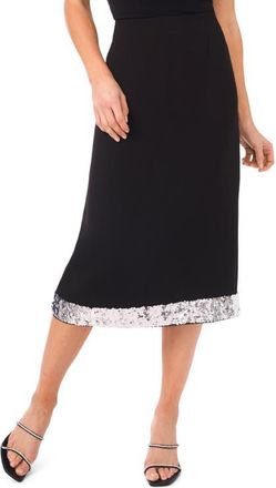 CeCe by Cynthia Steffe Sequin Hem Midi Skirt in Rich Black at Nordstrom, Size 6